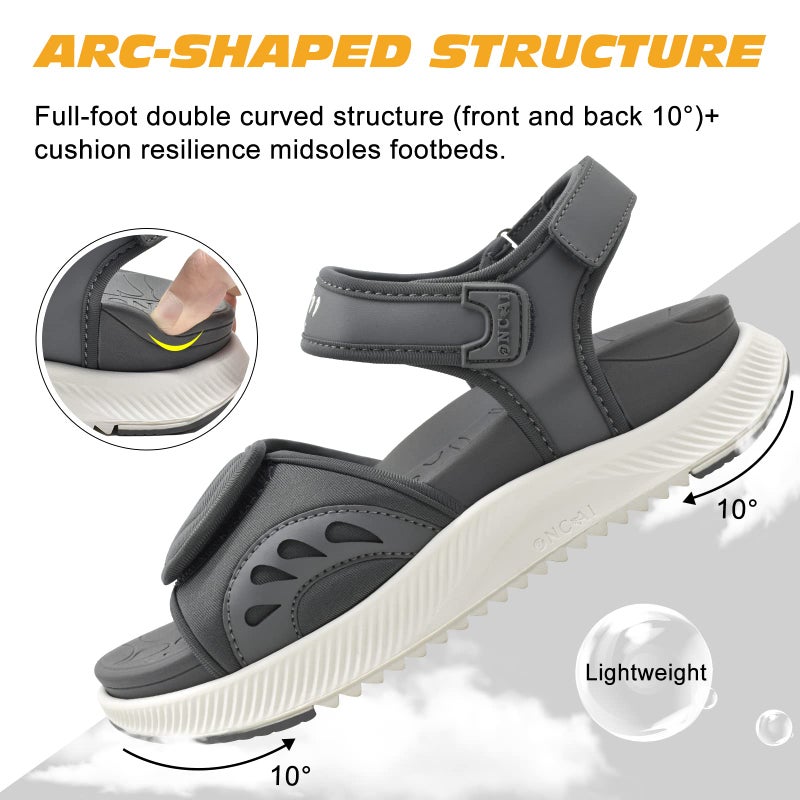 ONCAI Walking Sandals Women,Arch Support Hiking Sandals with Orthotic Outdoor Footbed for Plantar Fasciitis,Water Athletic Platform Sandalias Mujer with 3 Adjustable Strap Grey/White Size 8.5 - Image 4